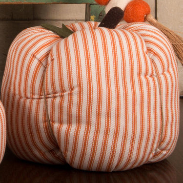 Cream Orange Ticking Pumpkin 4X3 Ornament ONRE0318 - The Fox Decor
